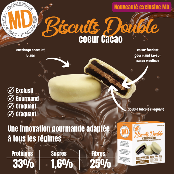 Biscuits protéinés low carb double coeur saveur Cacao Boîte de 8 MD