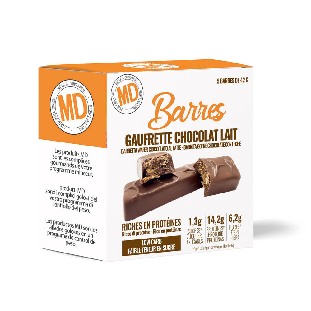 Barres protéinées chocolat au lait coeur gaufrette Boîte de 5 MD