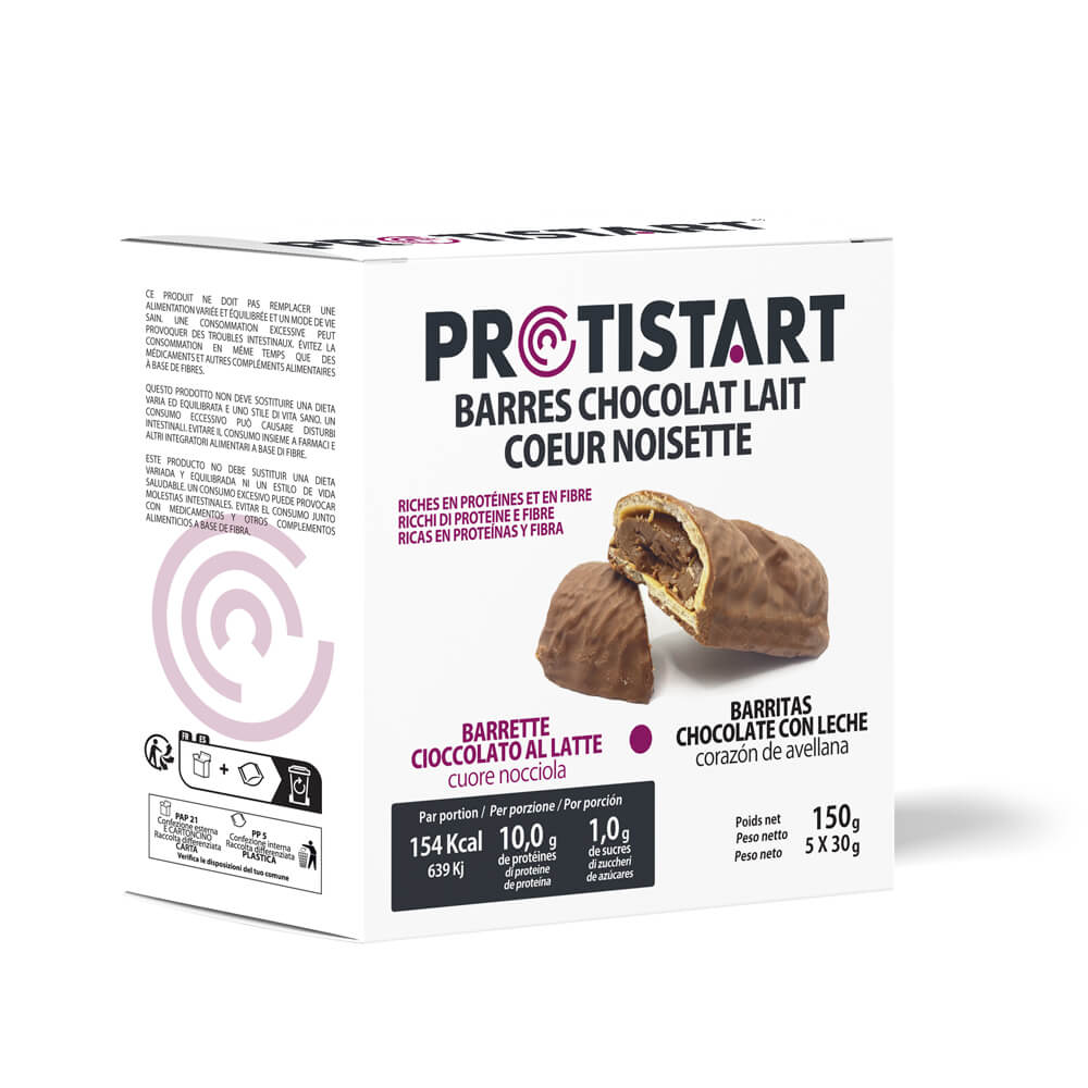Barres protéinées chocolat lait crème noisette PROTISTART
