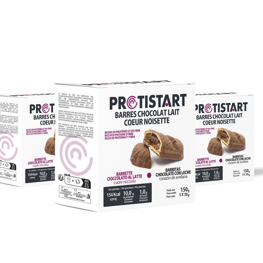 Lot de 3 boîtes de 5 Barres protéines Chocolat Lait Crème Noisette - Protistart