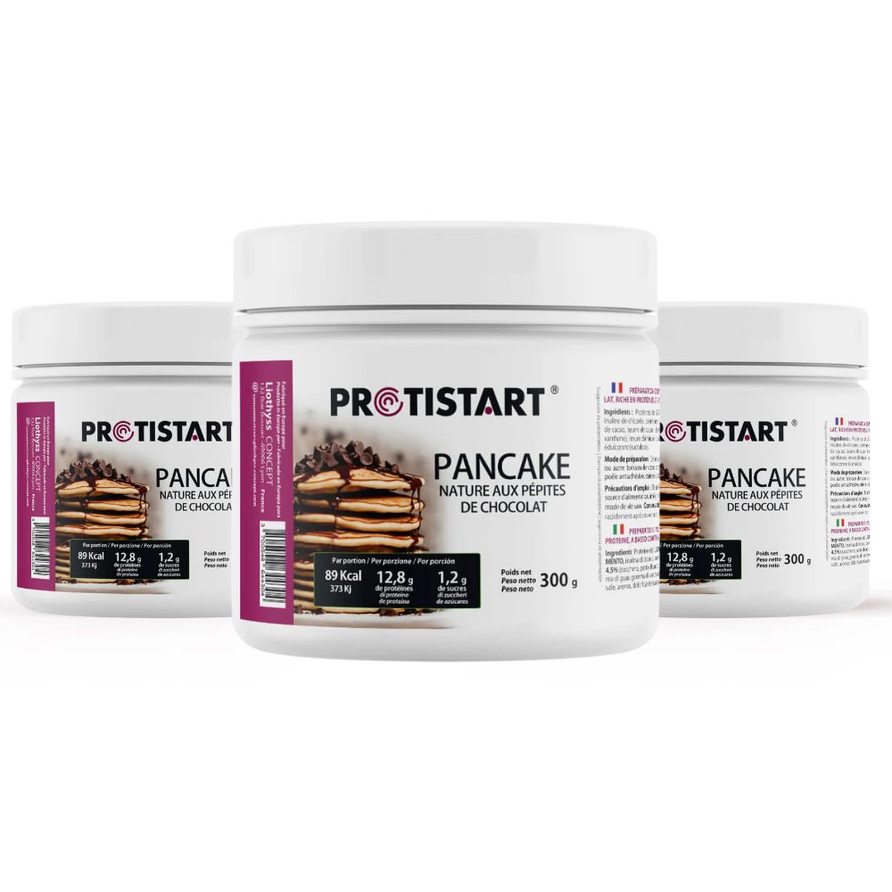 Lot de 3 - Pancake protéinée nature aux pépites de chocolat PROTISTART - Pot 300g - 36 portions