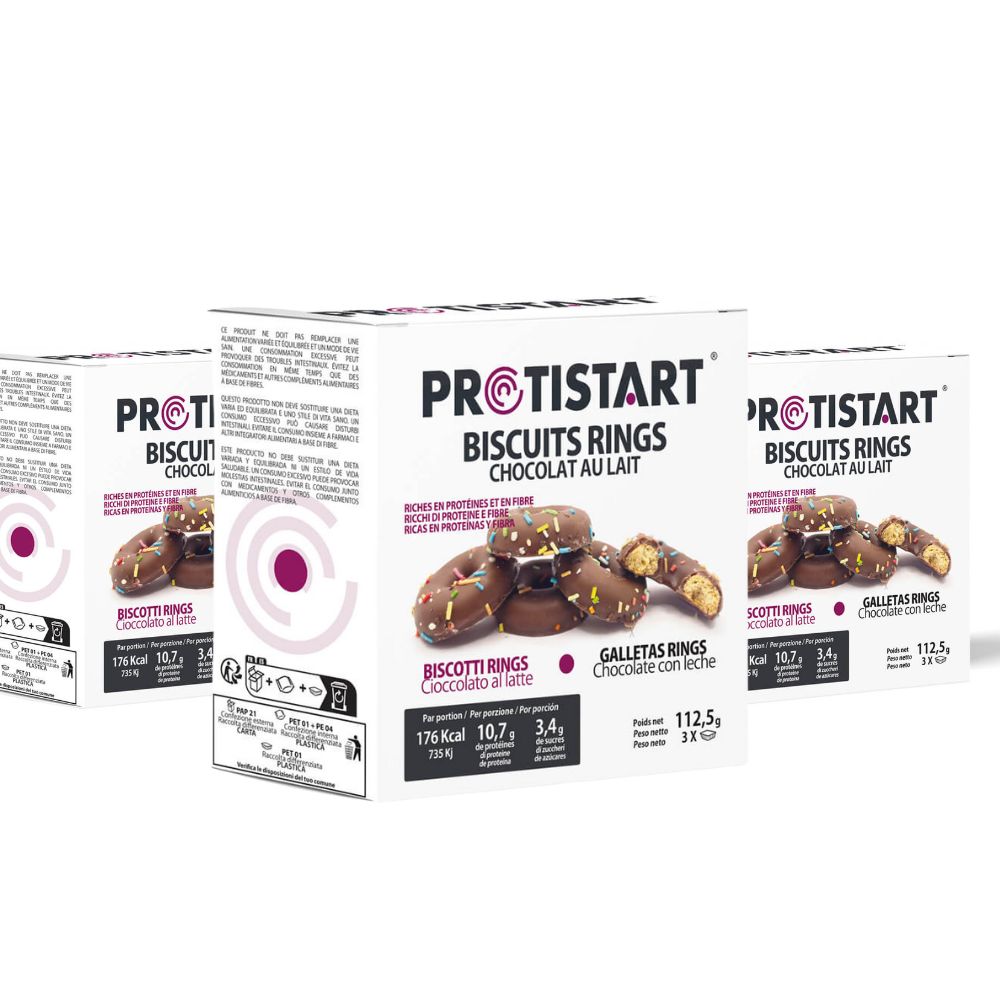 Lot de 3 boîtes de Biscuits Protéinés Rings Chocolat au Lait - Protistart