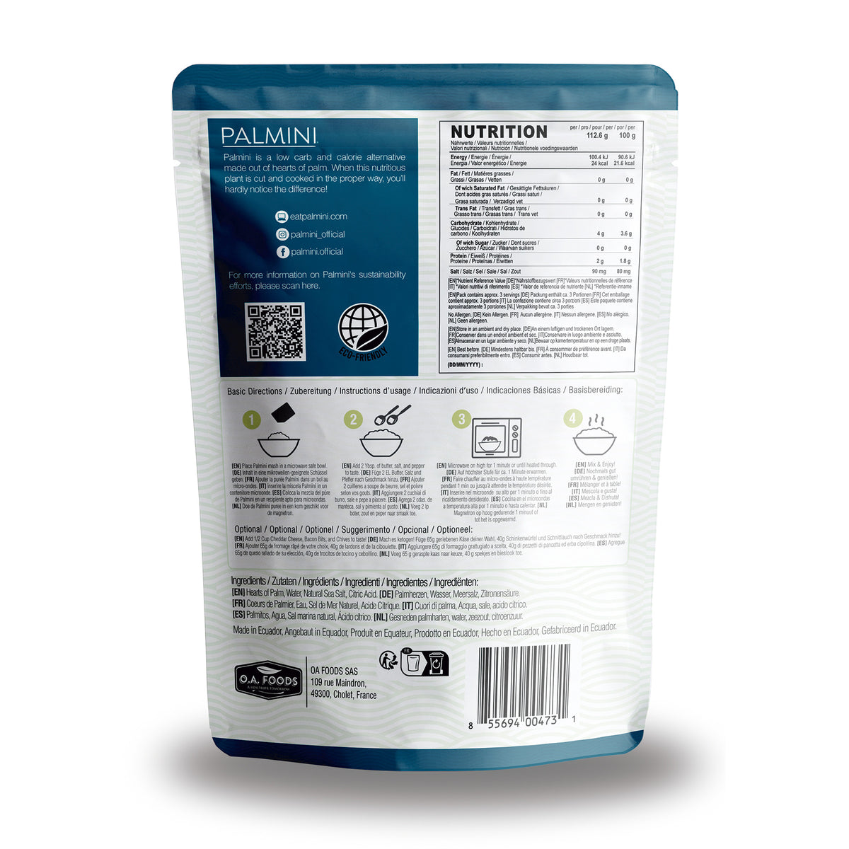 Palmini - Purée nature - 4 g de glucides - Sans gluten - Paquet de 338 g