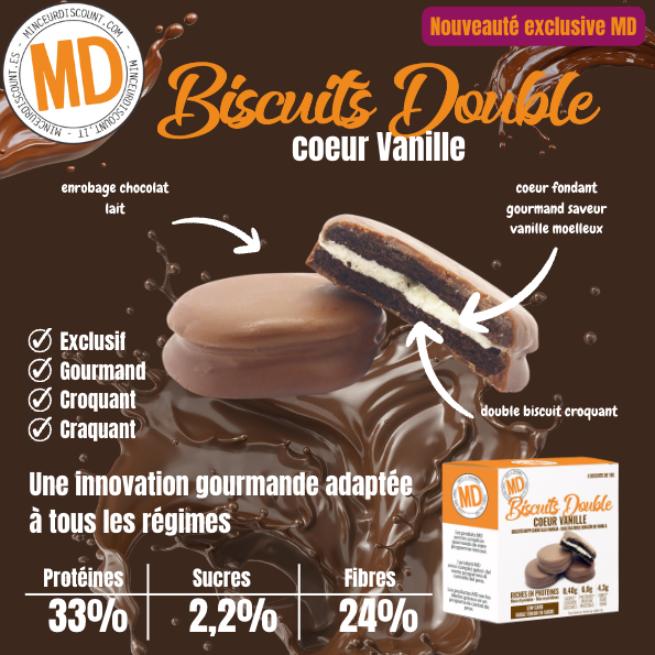 Biscuits protéinés low carb double coeur saveur Vanille Boîte de 8 MD