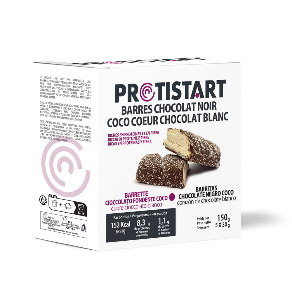 Barres protéinées chocolat noir coco chocolat blanc PROTISTART