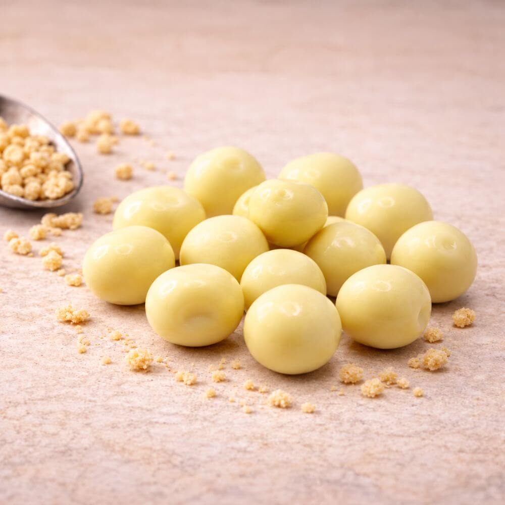 Boules de soja protéinées enrobées de Chocolat BLANC MD